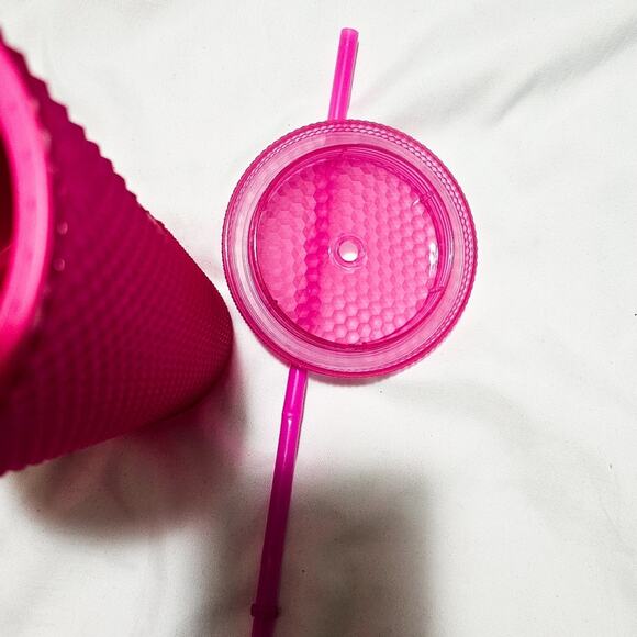 Starbucks New 2021 Neon Pink soft touch diamond studded Venti tumbler 24 oz - Picture 5 of 14